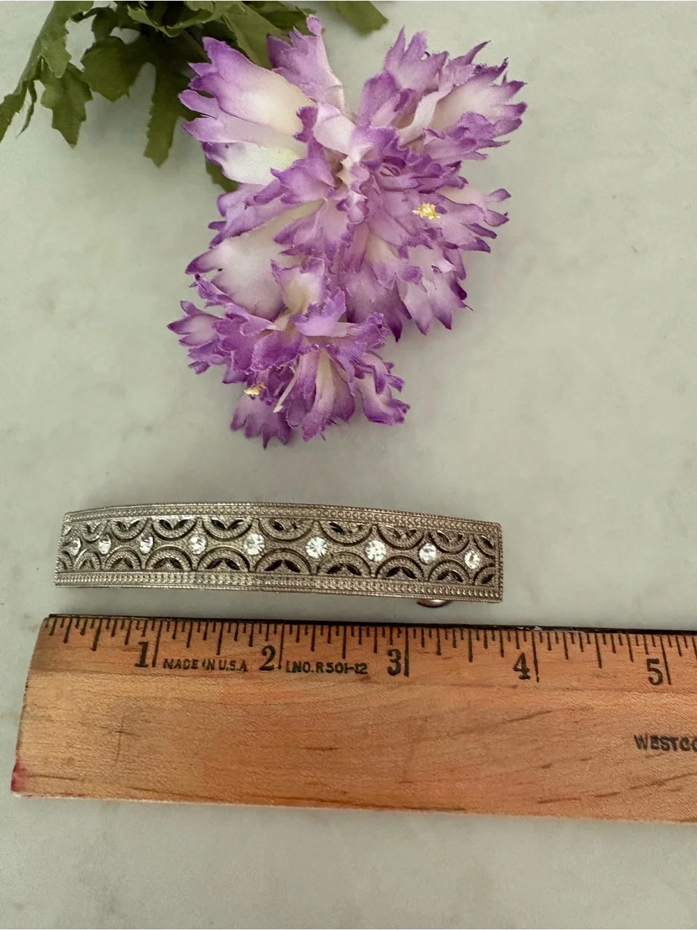Vintage Style Silver Filigree Rhinestone French Barrette Hair Clip